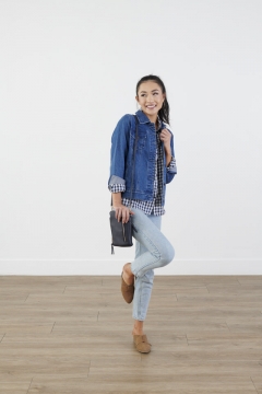 womens blue denim jacket top